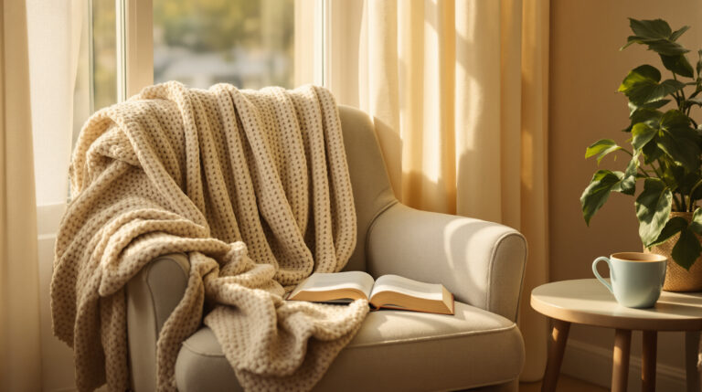 Armchair by a window in warm afternoon light, the quiet place to stop self-criticism