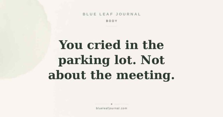 Blue Leaf Journal cover reading "You cried in the parking lot. Not about the meeting." - perimenopause or depression